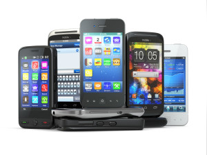 Choose mobile phone. Pile of new cellphones. 3d