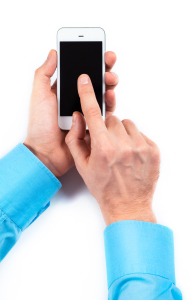 Businessman's Hands Using Smartphone On White