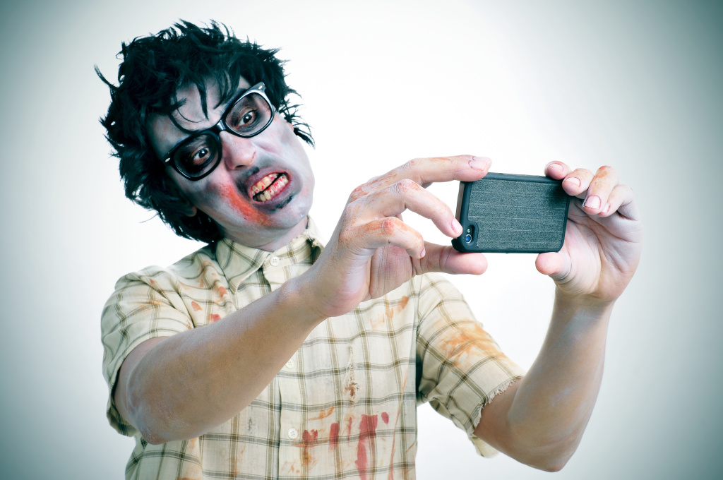 zombie taking a selfie, with a filter effect